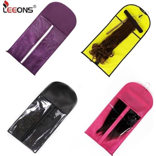 Leeons 1Set Black/Pink/Purple Hair Extensions Storage Bag Wig Hanger Plastic Wig Bag For Hair Weft Extension/Cipin Hair/Ponytail