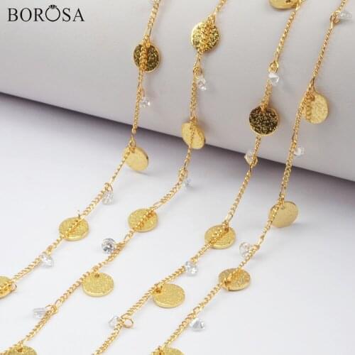 3/5Meters New Gold/Silver Color 8mm Brass Coin With White CZ Beads Chains Metal Chain Jewelry Accessories JT237 JT238