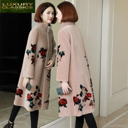 Fur Coat Female Real Vintage Long Mink Fur Collar Sheep Shearing Jacket Women Cloth 2021 Korean 100% Wool Tops Hiver 2067