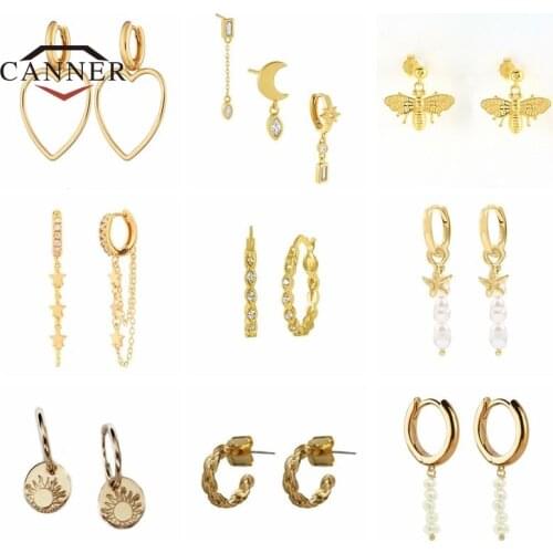 CANNER Classic Copper Zircon Diamond Ear Buckle Hoop Earring for Women Huggie Round Gold-plated Earings Girl Jewelry Pendients