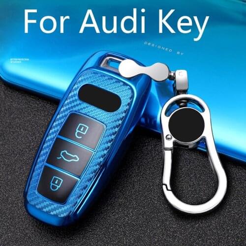 Carbon Fiber Style Premium Soft TPU Car Key Fob Cover Case For 2018-2020 Audi A6 A6L A7 E-Tron A8 SQ7 Q8 Keyless Smart Key Fob