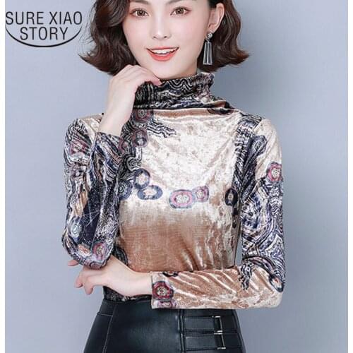 New fashion autumn 2019 ladies tops Print Turtleneck Regular Casual long sleeve plus size shirt womens tops and blouses 7769 50