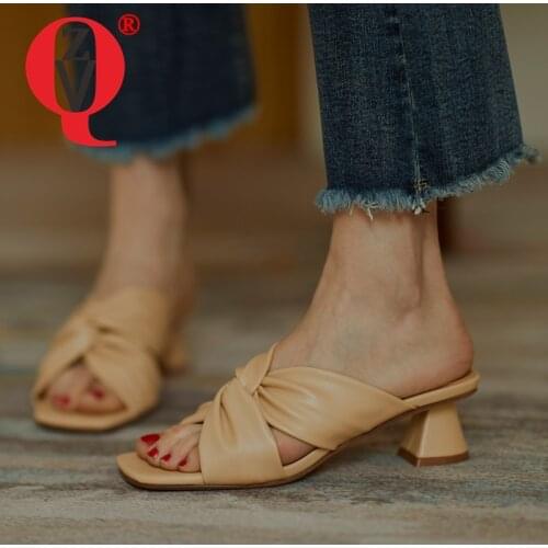 ZVQ Woman Genuine Leather Sandals Slipper summer New Style Square Toe Solid color Comfortable Fashion Concise Mature working