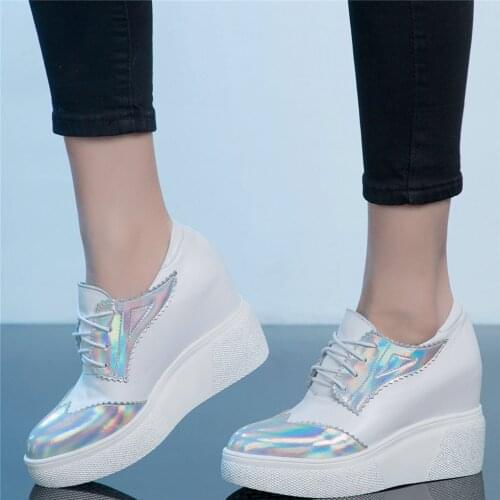 Casual Shoes Women Lace Up Genuine Leather Wedges High Heel Ankle Boots Female Round Toe Fashion Sneakers Chunky Platform Shoes