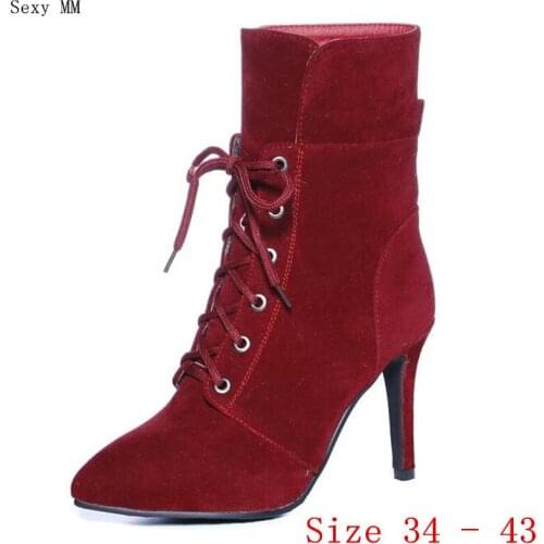 Spring Autumn High Heels Women Ankle Boots High Heel Shoes Woman Short Boots Plus Size 34 - 43