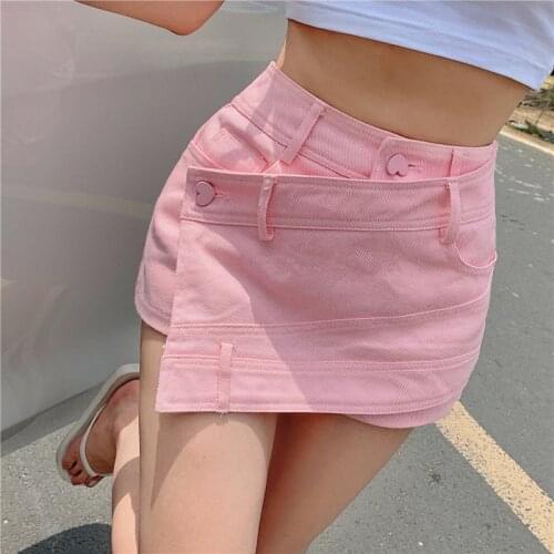 European and American Fashion Retro Summer Streetwear Beach Hot Shorts Girls Irregular Pink Denim Shorts Skirts Female Plus Size