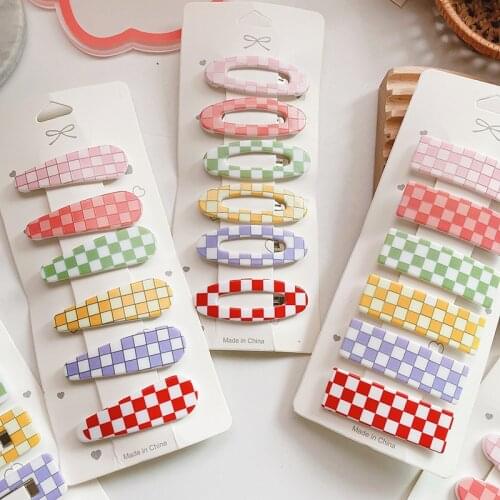 6 Pcs/set Print Lattice Hairpins Geometric Water Droplet Square Hair Clips Oval Lattice Children Color Bangs Hairpin for Girls