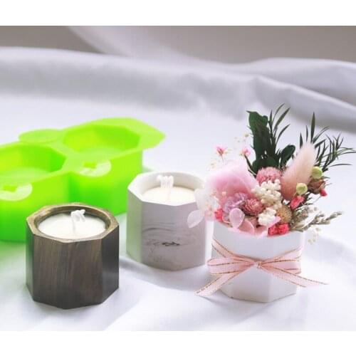 3 Holes Geometric Polygonal Concrete Flower Pot Vase Cement Silicone Molds DIY Aroma Candle Decoration Artificial flower Vase