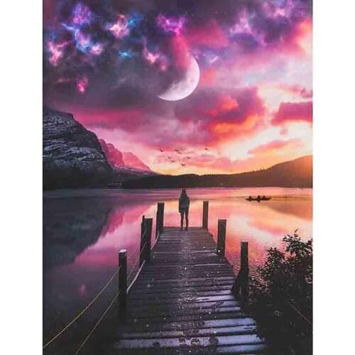 5D DIY Full Square Drill Cross Stitch Mountains Waters Scenery Painting Home Decor Diamond Picture Embroidery Handmade Wall Art