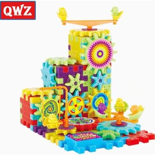 QWZ 81 PCS Electric Gears 3D Model Building Kits Plastic Brick Blocks Educational Toys For Kids Children Gifts