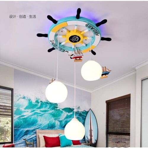 American cartoon creative childrens room bedroom boys room study room pirate ship rudder chandelier