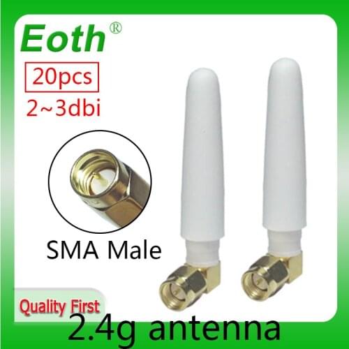 2.4GHz wifi antenna 20pcs SMA Male Connector 2~3dbi 2.4 ghz antena wi fi antenne white color wi-fi antenas wireless router