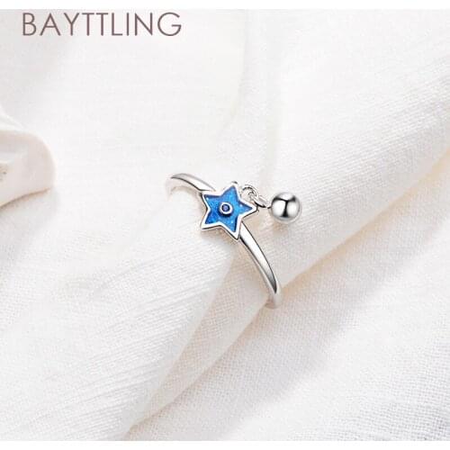 BAYTTLING 925 Sterling Silver Cute Star/Starfish Bell Open Ring For Woman Fashion Wedding Jewelry Couple Gift