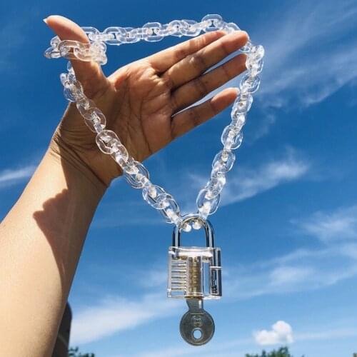 Punk Metal Lock Transparent Chain Pendant Necklace For Women Men Rapper Hip Hop Rock Cool Key Choker Necklace Trendy Jewelry New