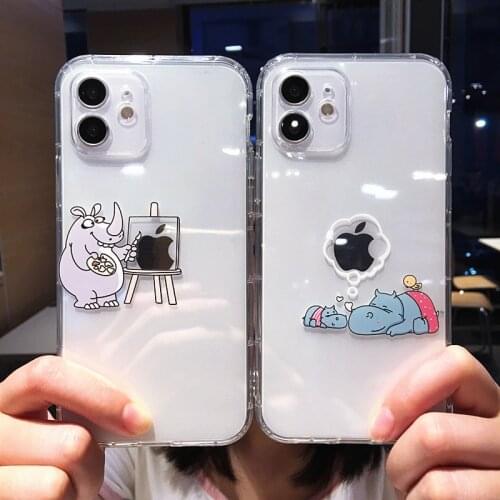 Cute Cartoon Rhino Phone Case For iPhone 12 11 Pro Max 11 Pro 12 XS Max XR XS X 7 8 Plus Transparent Soft Shockproof Cover