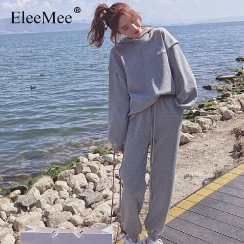 EleeMee 2021 Fashion Spring/Autumn Casual Sets For Women Hooded Sweater Long Sleeve Solid Color Pants Loose Ol Chic Size S-Xl