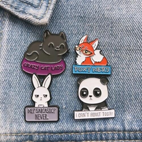 Cartoon cute little animal enamel brooch cat dog fox panda rabbit pin alloy badge sweet woman jewelry accessories gift for kid