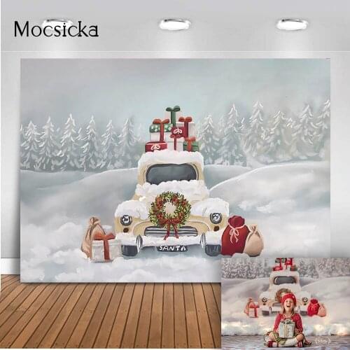 Winter snow world Photography Backdrop Pine Forest Photo Booth Background Studio Christmas Photocall Car Snowflake decoration