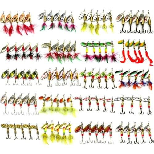 HENGJIA 10pcs Fishing Lure Spoon Bait Metal Lure Kit Iscas Artificias Hard Bait Feather Hook Bass Pike Bait Fishing Accessories