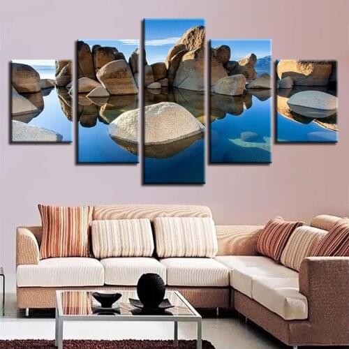 Canvas Painting Decor Home For Living Room Wall 5 Pieces Stone Blue Sky White Cloud Scenery Pictures Modular HD Prints Art Frame