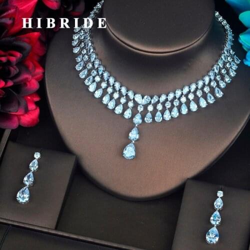 HIBRIDE Classic Shinny Water Drop Jewelry Sets For Women Bride Necklace Set Wedding Jewelry Dress Accessories Wholesale N-401