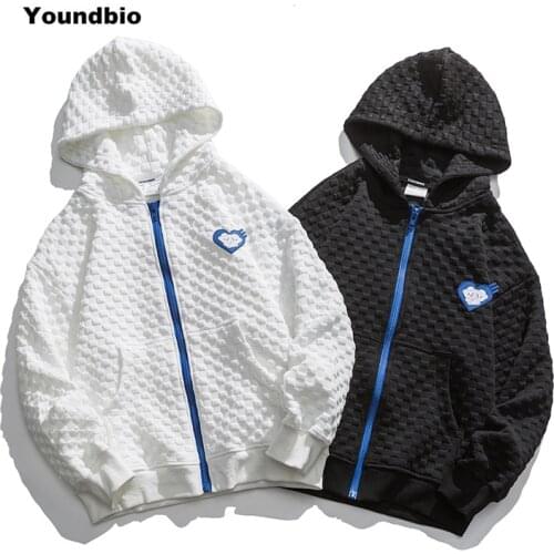 Men Waffle Jacket Lazy Japan Style Autumn Hooded Jacket Loose Casual Zipper Jacket Streetwear Hip Hop Slim Coat Men Clothing