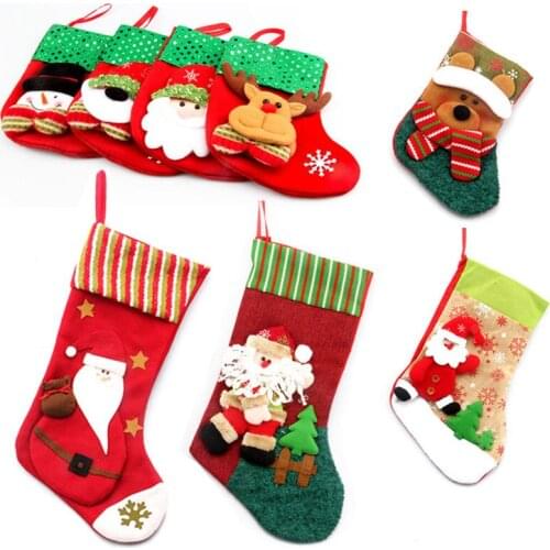 Christmas Stocking Gift Candy Bag Snowman Santa Elk Bear Xmas Tree Decoration Happy New Year Party Decor Home Natal Navidad Sock
