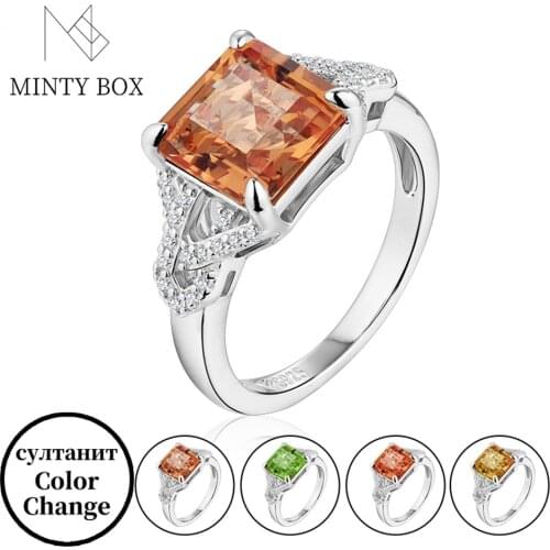 Mintybox Pricess Cut 2.7 Carats Created Diaspore Zultanite Ring Solid 925 Sterling Silver Rings Color Change Stone Wedding Band