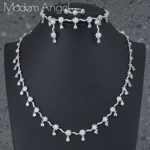 ModemAngelLuxury Tassels Necklace Bracelet Earring Ring Jewelry Sets For Women Wedding Indian Dubai Bridal Jewelry Set