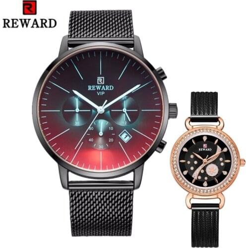REWARD Watch Fashion Colorful Glass Wist watches For Couple Chronograph Sport Watch Men Women Creative Waterproof Clock Set