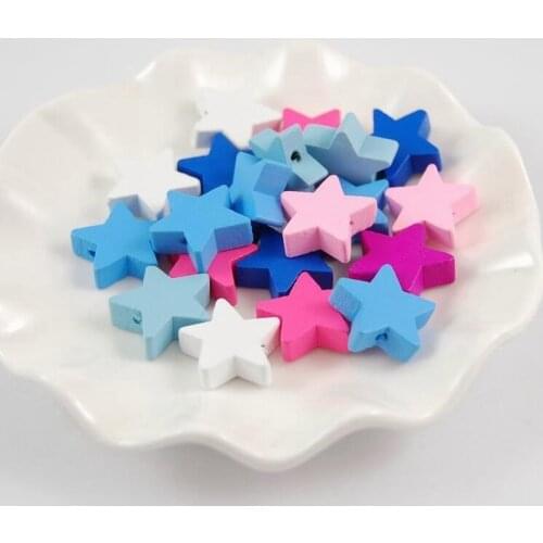 Fashion 50pcs Choose Color Star Wooden Beads Spacer Natural Wood for Jewelry Making DIY Pacifier Clip Pendant Supplier Wholesale