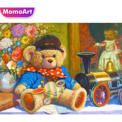 MomoArt 5D Diamond Painting Teddy Bear Full Square Diamond Mosaic Animal Rhinestone Embroidery Cross Stitch Kits Home Decoration