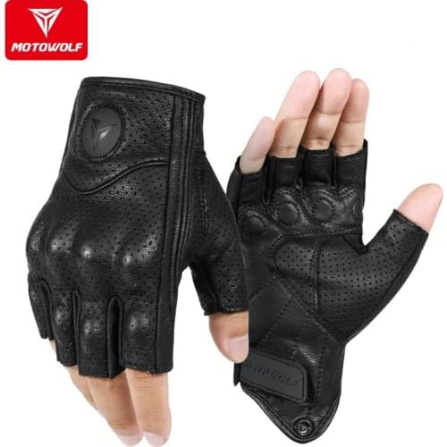 MOTOWOLF Summer Leather Motorcycle Gloves Half Finger Men Breathable Guantes Moto Motocicleta Motocross Motorbike Gloves