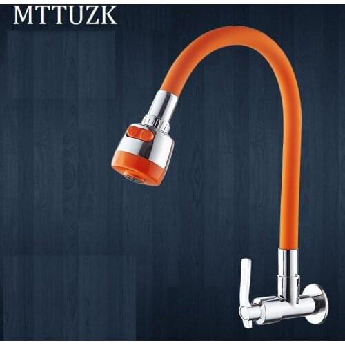MTTUZK Solid Brass Kitchen Faucet Silica Gel Any Direction Rotating Single Cold Water Tap Multi-color In Wall Universal Faucets