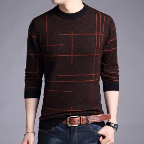 Mens Fashion Sweater O-Neck Pure Cotton Wool Slim Striped Sweater 3 Colors 2021 Spring And Autumn Street Casual Wear M-3XL