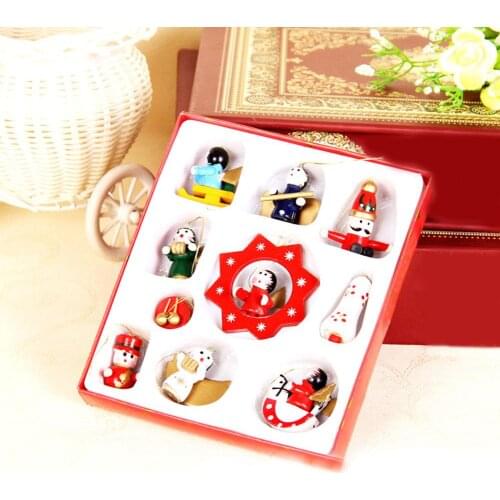 10Pcs Cute Wooden Xmas Tree Hanging Ornament Toy Set Christmas Gift Home Decor
