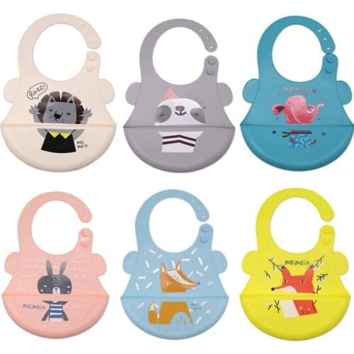 Hot sale Child Silicone Bib 3D Cartoons Disposable Waterproof Eating Pocket Bib Panda Lion Cute Animal Foldable Adjustable Size
