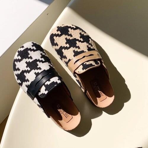 Spring 2021 New Closed Toe Half Slippers British Thick Bottom Platform Heel Heel-Free Muller Shoes