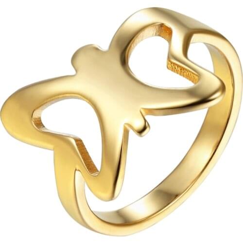 New Arrival Top Quality Titanium Steel Polished Inside And Outside Butterfly Ring For Woman Gold Color Jewelry Ring Wholesale