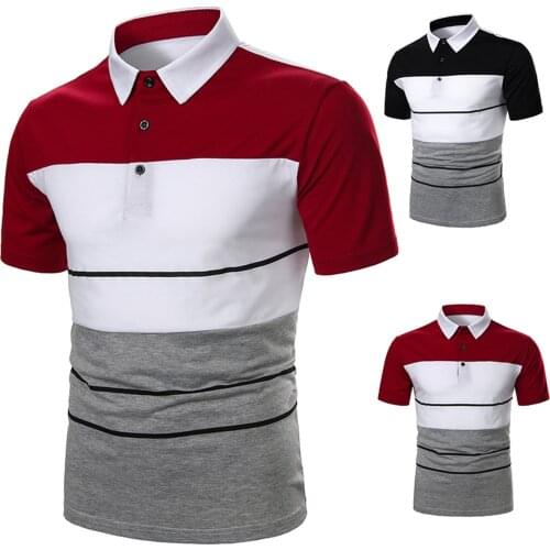 New Men Golf Trainning T Shirts Lapel Short Sleeve Top Fit Slim T-shirt Tee Shirt Tops Casual Stripe Breathable 2020