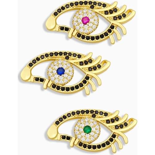 OCESRIO Gold Plated CZ Evil Eye Charms for Necklaces and Bracelets Vintage Connector Charms for Jewelry Making Designer pdta290