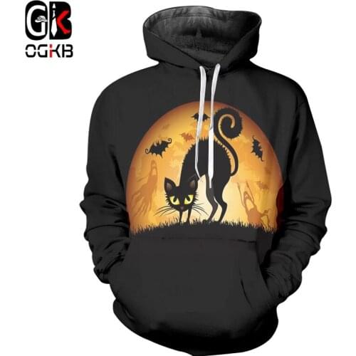 OGKB Halloween Animal Cat Lady Hoodies 3D Printed Pumpkin Sweatshirt Trend Big Size Woman Pullover Whoiesale