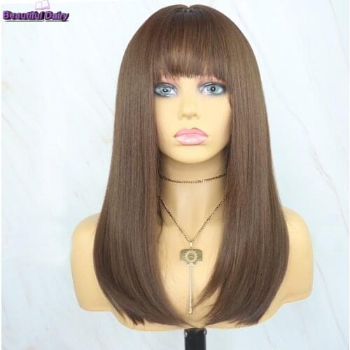 Beautiful Diary 16inch Straight Synthetic Hair Wigs For Women Futura Hair Heat Resistant Synthetic Hair Wigs With Bangs
