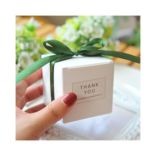 6x6x6cm thank you European Simple White Cube Candy Boxes Wedding Party Supplies Gift Packing Box Baby Shown Favors Gift Bag