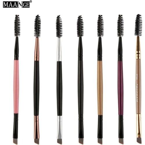 Portable Fashion Lady Facial Eye Makeup Brushes Cosmetic Eyebrow Brush Tool Double Head Wooden Handle Eyelashes Cheek Brush