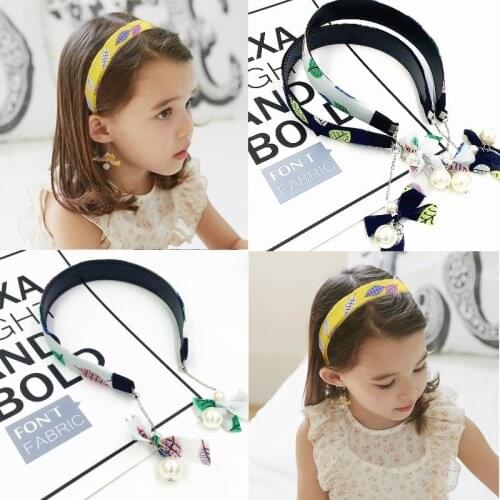 Children Leave Earrings Pearl Bow Headband Girls Issuing Tassel Pearl Headband Toothed Anti-Slip Princess Headband For Girl