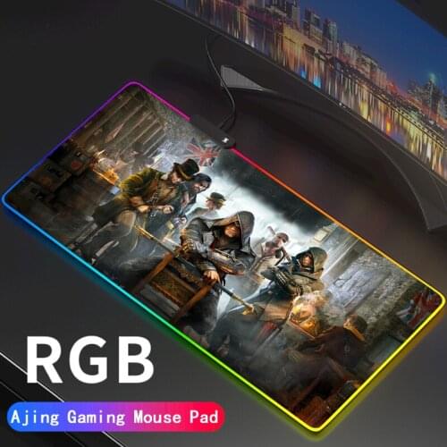 RGB Gaming Mouse Pad Large Anime Assassins Creed LED Lighting Mousepad Gamer Computer Desk Mat Pad Anti-slip Support DIY