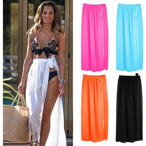Sexy Women Bikini Cover Up Swimwear Sheer Beach Maxi Wrap Bandage Split Skirt Sarong Pareo Casual Cover-Ups Beachwear