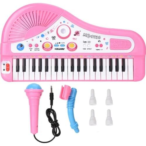 Cute Pink 37-key keyboard with Microphone Musical Digital Electronic chargeable Baby piano Music Learning Educational Kids Toys