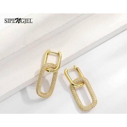 SIPENGJEL Hiphop Geometric Oval Hoop Earrings Punk Creativity Rectangle Drop Earings For Women Party Jewelry 2021